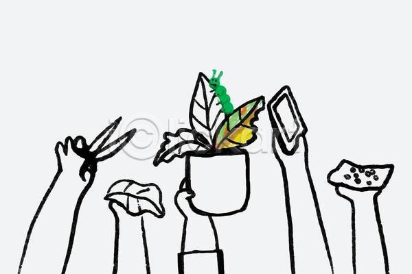 신체부위 EPS 일러스트 해외이미지 가위(도구) 그림 디자인 손 손그림 식물 씨앗 원예 잎 잡기 취미 화분 화초