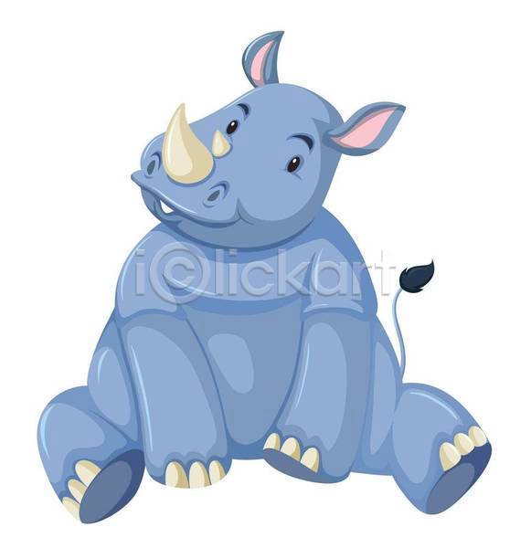 귀여움 사람없음 EPS 일러스트 해외이미지 동물캐릭터 앉기 코뿔소 한마리