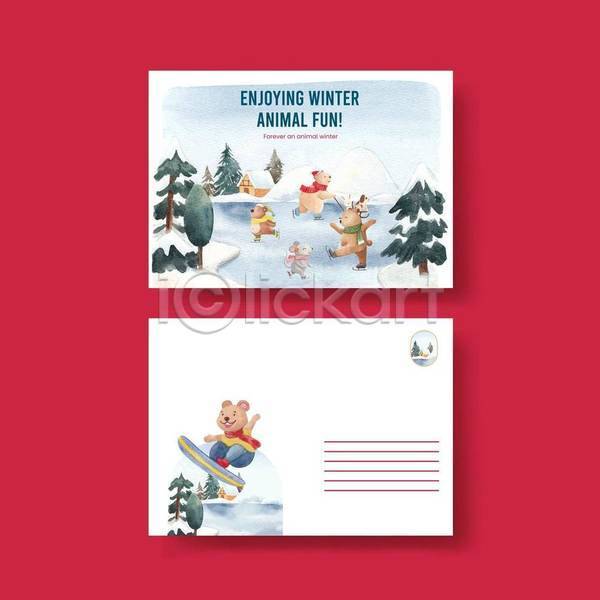 사람없음 EPS 일러스트 해외이미지 강아지 겨울 곰 나무 눈(날씨) 디자인 목도리 빙판 수채화(물감) 스노우보드 스케이트 아이스스케이트 얼음썰매 여러마리 엽서 쥐 카드(감사) 토끼 하늘색