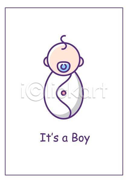 남자 남자아기한명만 아기 한명 EPS 일러스트 템플릿 해외이미지 노리개젖꼭지 신생아 전신 카드(감사) 흰색