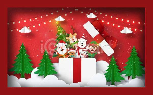 사람없음 EPS 일러스트 해외이미지 겨울 눈(날씨) 산타캐릭터 산타클로스 크리스마스 페이퍼아트