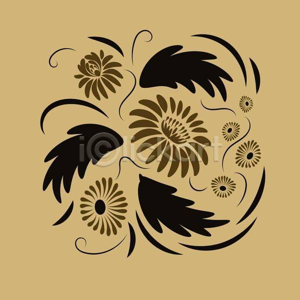 화려 사람없음 EPS 일러스트 해외이미지 갈색 검은색 꽃 디자인 미술 민화 잎