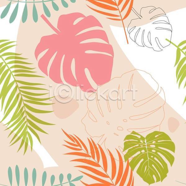 시원함 사람없음 EPS 일러스트 해외이미지 몬스테라 백그라운드 보테니컬아트 여름(계절) 열대잎 코랄 패턴 패턴백그라운드