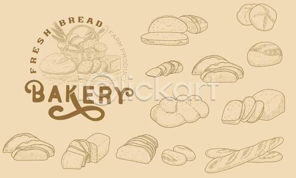 사람없음 EPS 라인일러스트 일러스트 해외이미지 밀 바게트 바구니 베이지색 빵 빵집 식빵