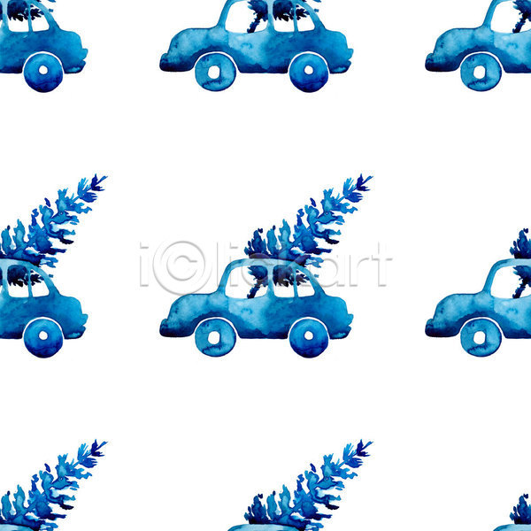 사람없음 JPG 일러스트 포토 해외이미지 겨울 디자인 백그라운드 수채화(물감) 자동차 크리스마스 파란색 패턴 흰색