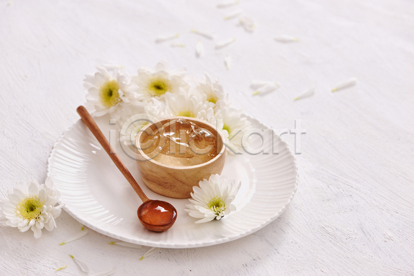 사람없음 JPG 포토 해외이미지 꽃 나무그릇 나무숟가락 실내 알로에 알로에베라 알로에젤 접시 피부관리 흰배경