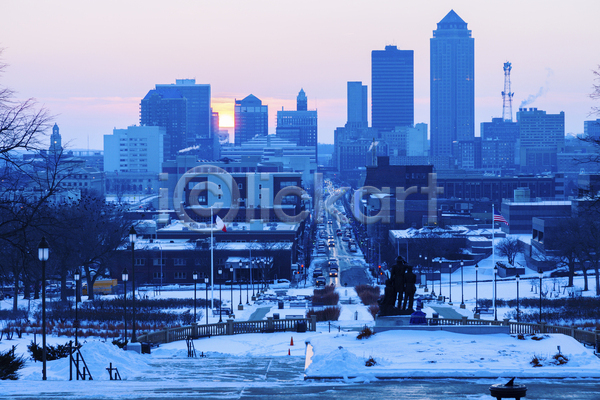 사람없음 JPG 포토 해외이미지 건물 겨울 눈덮임 도시 도시풍경 미국 쌓인눈 야외 일몰 저녁 해외풍경