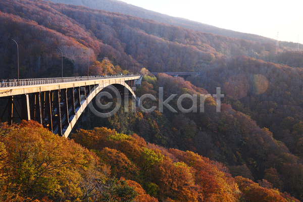사람없음 JPG 포토 해외이미지 가을(계절) 가을풍경 다리(건축물) 단풍 산 아오모리 야외 일본 자연 주간 풍경(경치)