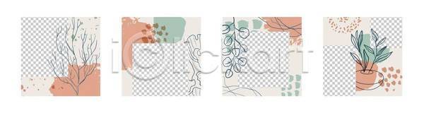 사람없음 EPS 일러스트 해외이미지 꽃 나무 디자인 선 세트 잎 추상 프레임 화분