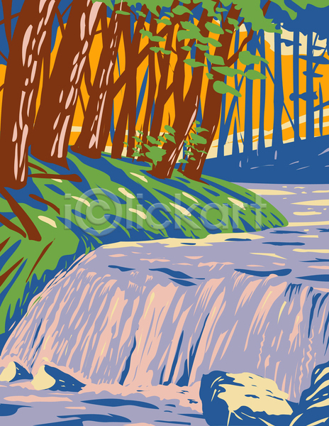 사람없음 JPG 포토 해외이미지 개울 국립공원 그림 나무 숲속 자연 카툰스타일 텍사스 폭포 풍경(경치)