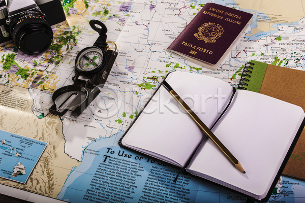 사람없음 JPG 포토 해외이미지 나침반 다이어리 실내 여권 여행 오브젝트 지도
