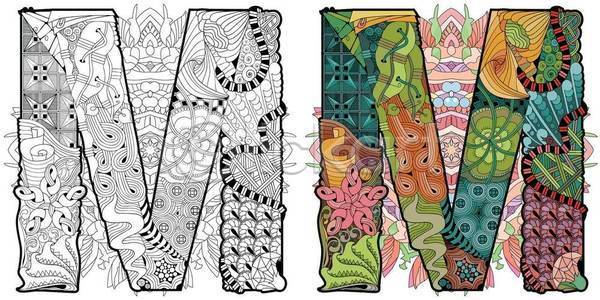 사람없음 EPS 일러스트 해외이미지 M 그림 선 알파벳 젠탱글 추상 해외일러스트