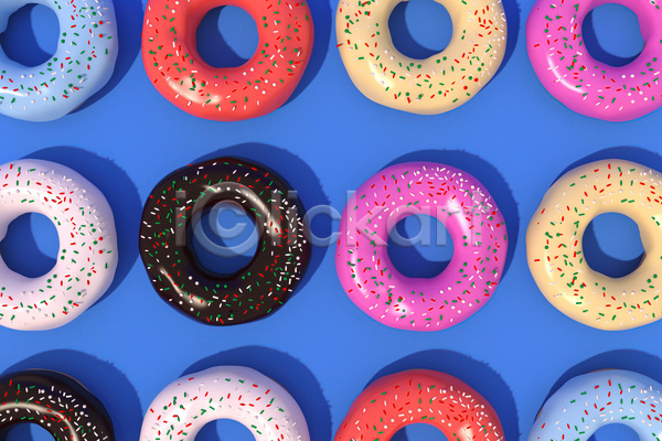 사람없음 JPG 포토 하이앵글 해외이미지 도넛 디저트 백그라운드 실내 여러개 파란색 패턴