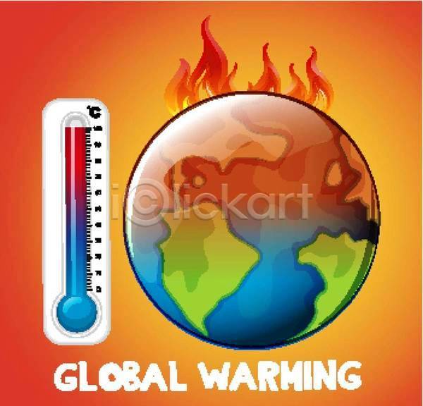 뜨거움 위험 지구온난화 사람없음 EPS 일러스트 해외이미지 기온상승 불 온도계 지구
