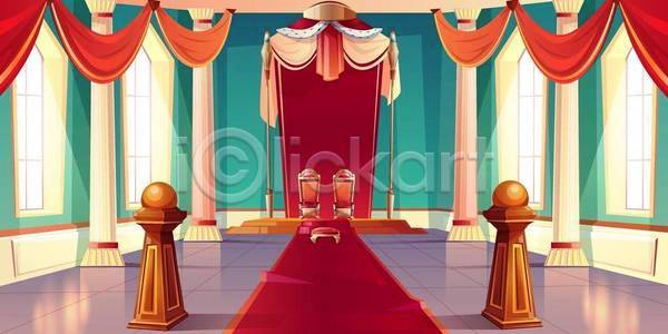EPS 일러스트 해외이미지 궁전 귀족 기둥 내부 덮개 디자인 리더 만화 망토 박물관 받침대 방 빨간색 실내 안락의자 여왕 역사 왕 왕국 유럽 의식 의자 자 주택 중세 카펫 커튼 컨셉 텐트 해외일러스트 홀 황금 힘