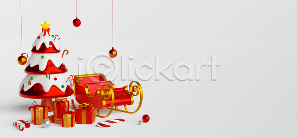 사람없음 3D JPG 디지털합성 포토 해외이미지 빨간색 선물상자 썰매 오너먼트 지팡이사탕 크리스마스 크리스마스선물 크리스마스장식 크리스마스트리 흰색