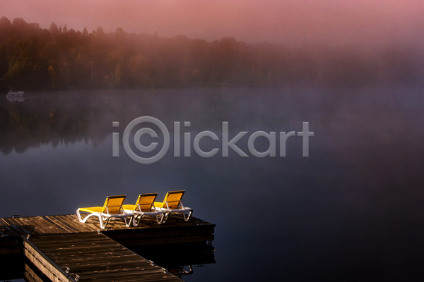 사람없음 JPG 포토 해외이미지 나무 물 반사 방파제 새벽 숲 아침 안개 캐나다 항구 햇빛 호수