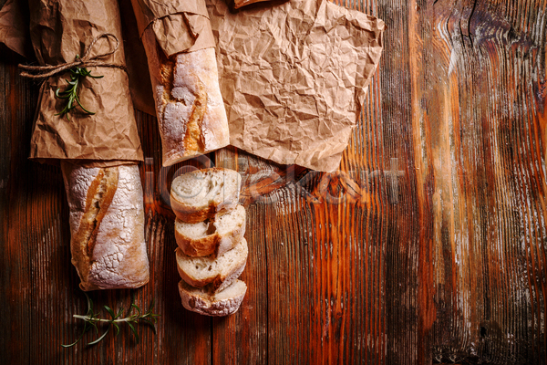 사람없음 JPG 포토 해외이미지 곡물빵 나무배경 바게트 빵 슬라이스 종이