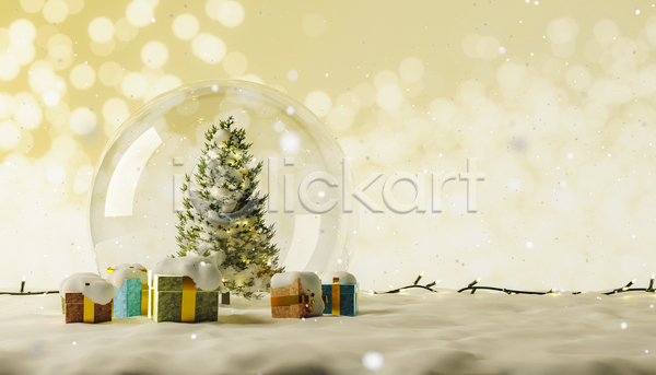 사람없음 3D JPG 디지털합성 포토 해외이미지 눈(날씨) 눈내림 눈덮임 선물상자 조명장식 크리스마스 크리스마스선물 크리스마스조명 크리스마스트리