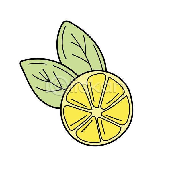 사람없음 EPS 일러스트 해외이미지 그림 노란색 단면 레몬 잎