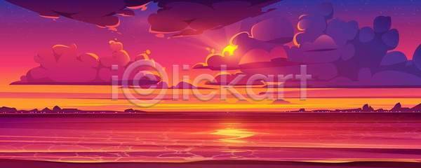사람없음 EPS 일러스트 해외이미지 구름(자연) 바다 반사 백그라운드 분홍색 빛 빨간색 수평선 와이드컷 일몰 일출 태양 풍경(경치) 하늘 햇빛