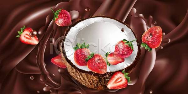 사람없음 EPS 일러스트 해외이미지 딸기 백그라운드 스플래쉬 초콜릿 코코넛 혼합