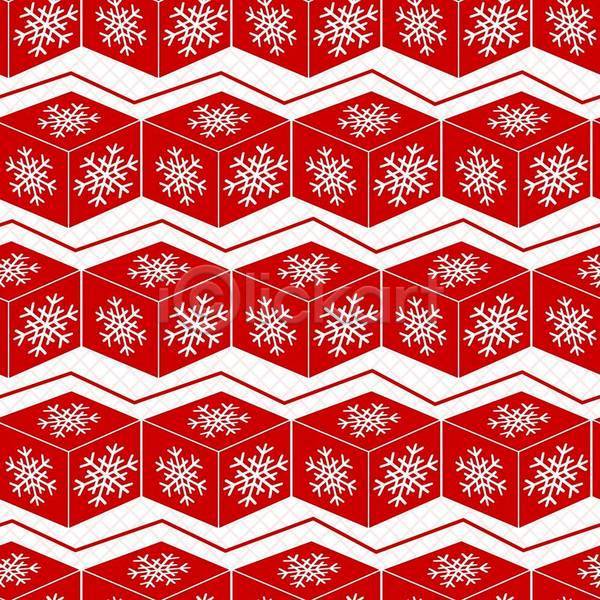 사람없음 JPG 일러스트 해외이미지 눈꽃 눈꽃무늬 눈송이 빨간색 정사각형 지그재그 큐브 크리스마스 패턴 패턴백그라운드