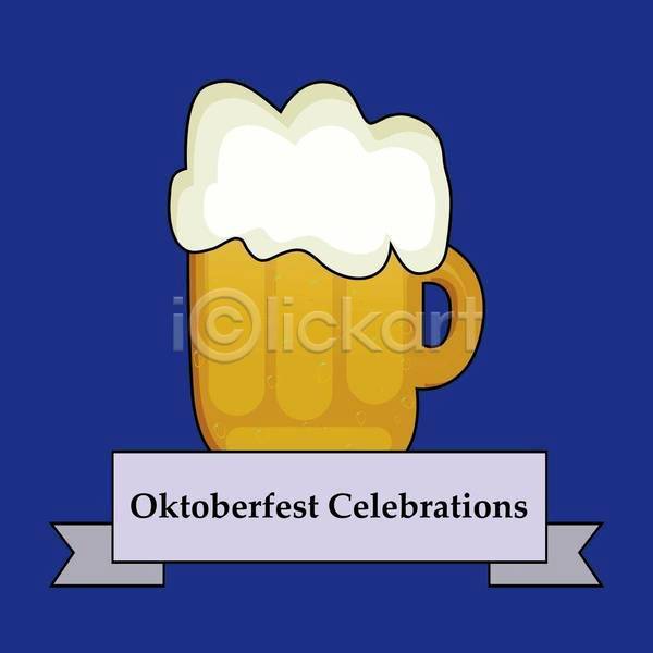 사람없음 EPS 일러스트 해외이미지 디자인 리본 맥주 맥주잔 문화 옥토버페스트 전통 축제 파란색 포스터