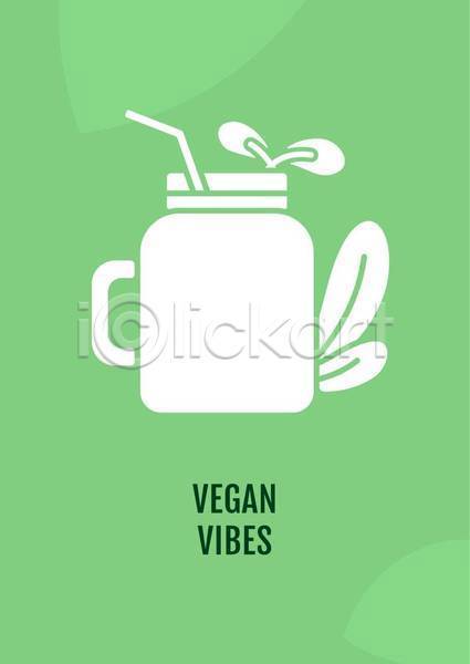 사람없음 EPS 일러스트 템플릿 해외이미지 비건 비건음식 빨대 음료수병 잎 채식 채식주의 초록색 카드(감사)