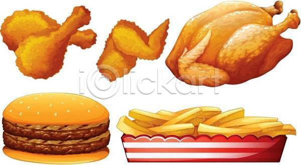 사람없음 EPS 일러스트 해외이미지 감자튀김 음식 치킨 패스트푸드 햄버거