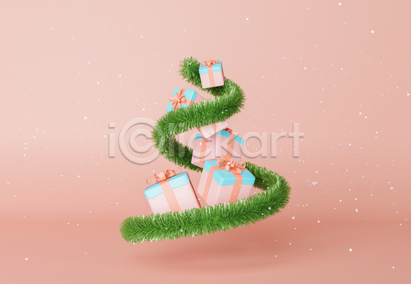 사람없음 3D JPG 디지털합성 포토 해외이미지 감싸기 분홍색 선물상자 크리스마스 크리스마스선물 크리스마스트리 트리모양
