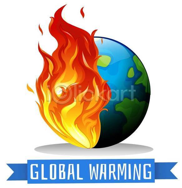 뜨거움 위험 지구온난화 사람없음 EPS 일러스트 해외이미지 기온상승 리본 불 지구 클립아트