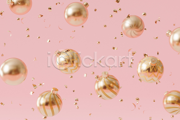 사람없음 3D JPG 디지털합성 포토 해외이미지 금색 꽃가루 분홍색 오너먼트 크리스마스 크리스마스장식