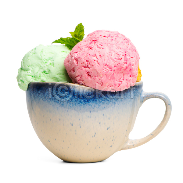 달콤 사람없음 JPG 포토 해외이미지 담기 딸기맛 민트 실내 아이스크림 컵 컵아이스크림 흰배경