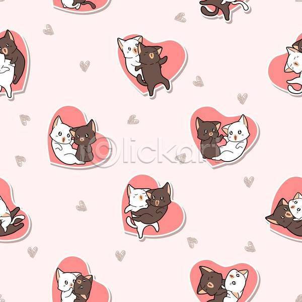 귀여움 다정 러블리 사람없음 EPS 일러스트 해외이미지 고양이 동물캐릭터 마주보기 분홍색 여러마리 패턴 패턴백그라운드 하트