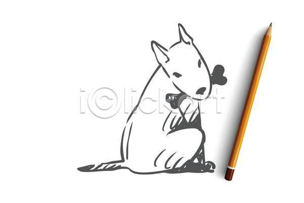 사람없음 EPS 일러스트 해외이미지 강아지 개 개뼈다귀 물기(모션) 반려동물 손그림 스케치 컨셉 한마리