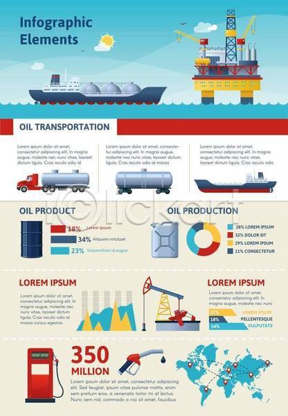 사람없음 EPS 일러스트 해외이미지 그래프 기름통 바다 배(교통) 산업 석유 세계지도 인포그래픽 정보 주유기 중장비 통계자료 포크레인