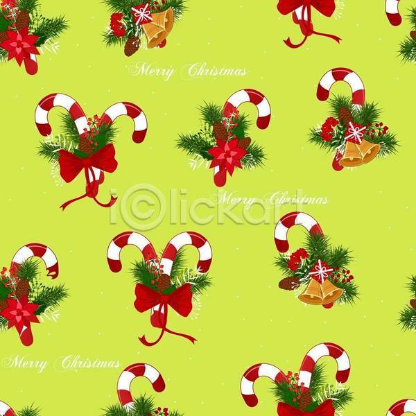사람없음 JPG 일러스트 해외이미지 리본 선물상자 솔방울 연두색 잎 지팡이사탕 크리스마스 크리스마스종 패턴 패턴백그라운드 포인세티아 황금종