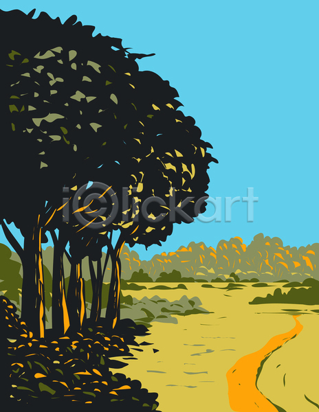 사람없음 JPG 포토 해외이미지 국립공원 그림 나무 영국 자연 초원(자연) 카툰스타일 풍경(경치)