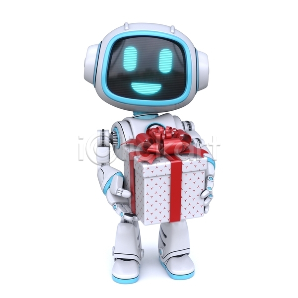 사람없음 3D JPG 일러스트 해외이미지 AI(인공지능) 들기 로봇 선물상자 캐릭터