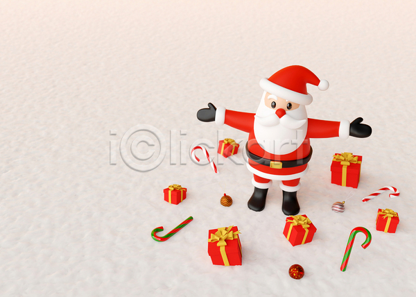 남자 노년 노인남자한명만 한명 3D JPG 디지털합성 포토 해외이미지 산타클로스 서기 선물상자 오너먼트 전신 지팡이사탕 크리스마스 크리스마스선물 크리스마스장식 크리스마스장식지팡이 팔벌리기 할아버지