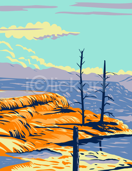 사람없음 JPG 포토 해외이미지 국립공원 그림 나무 미국 와이오밍 자연 카툰스타일 풍경(경치) 호수