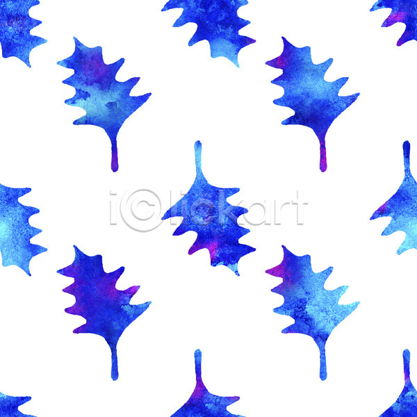 사람없음 JPG 일러스트 포토 해외이미지 나뭇잎 디자인 백그라운드 수채화(물감) 파란색 패턴 패턴백그라운드 흰색