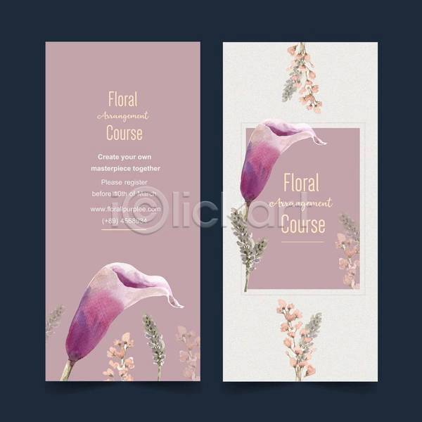 감성 사람없음 EPS 일러스트 템플릿 해외이미지 꽃 분홍색 수채화(물감) 카라 포스터 흰색