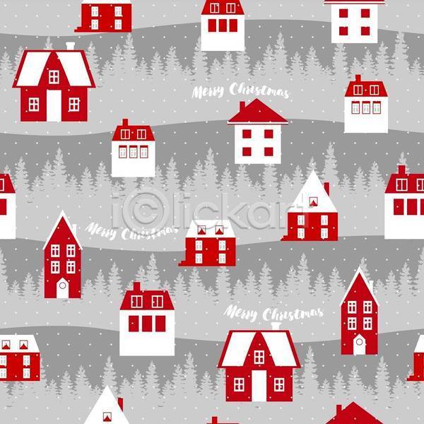사람없음 JPG 일러스트 해외이미지 나무 빨간색 주택 크리스마스 패턴 패턴백그라운드 회색