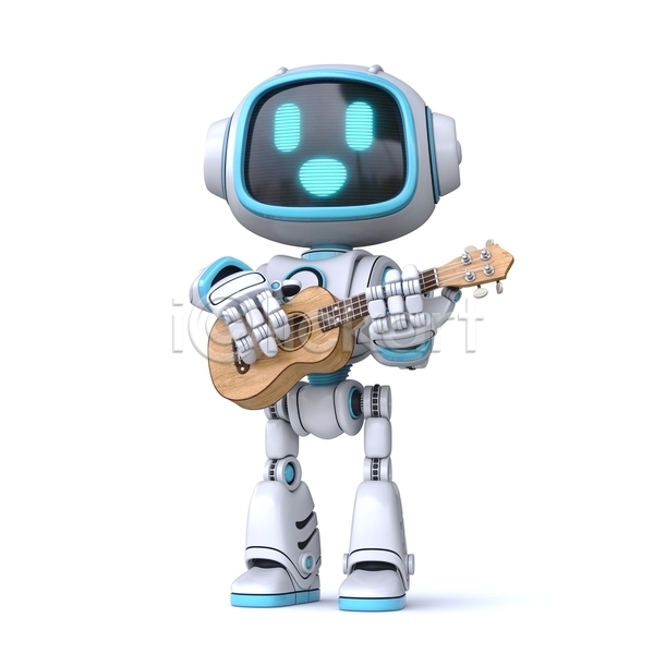 사람없음 3D JPG 일러스트 해외이미지 AI(인공지능) 기타 들기 로봇 연주 캐릭터
