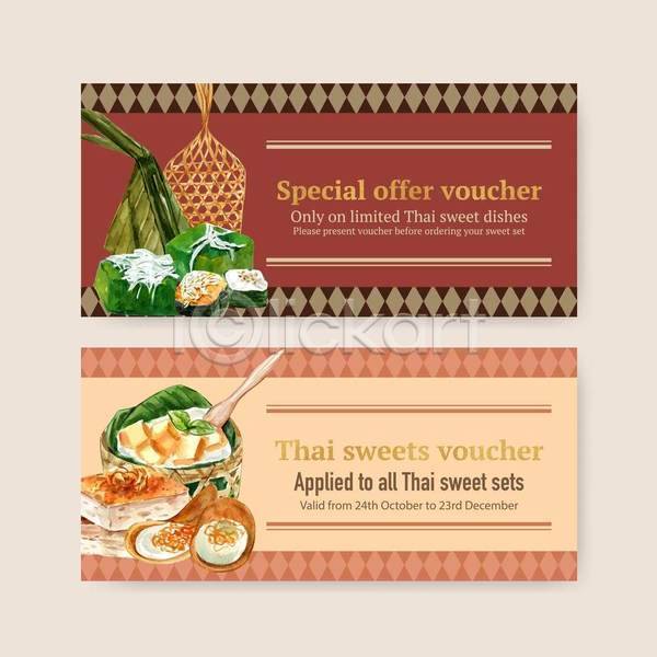사람없음 EPS 일러스트 해외이미지 디저트 베이지색 빨간색 상품권 영어 타이포그라피 태국음식 티켓