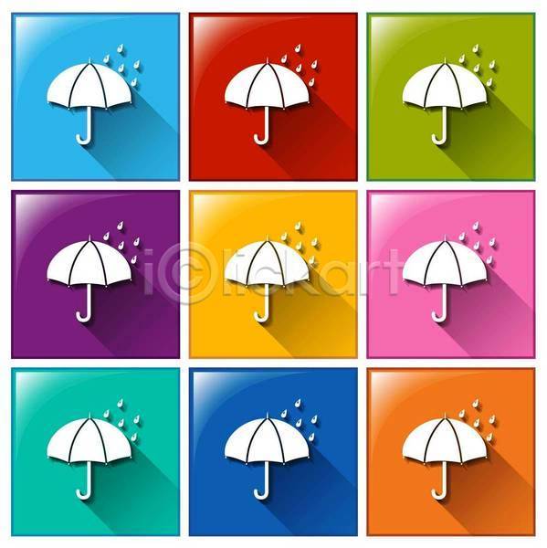 사람없음 EPS 일러스트 해외이미지 버튼 비(날씨) 우산 컬러풀