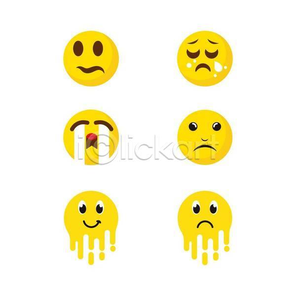 사람없음 EPS 일러스트 해외이미지 감정 노란색 녹음(녹이기) 눈물 다양 울음 이모티콘 찡그림 표정 표현
