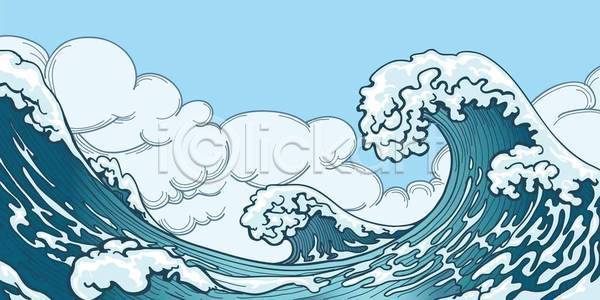 사람없음 EPS 일러스트 해외이미지 구름(자연) 디자인 라인아트 물결 파도 하늘색
